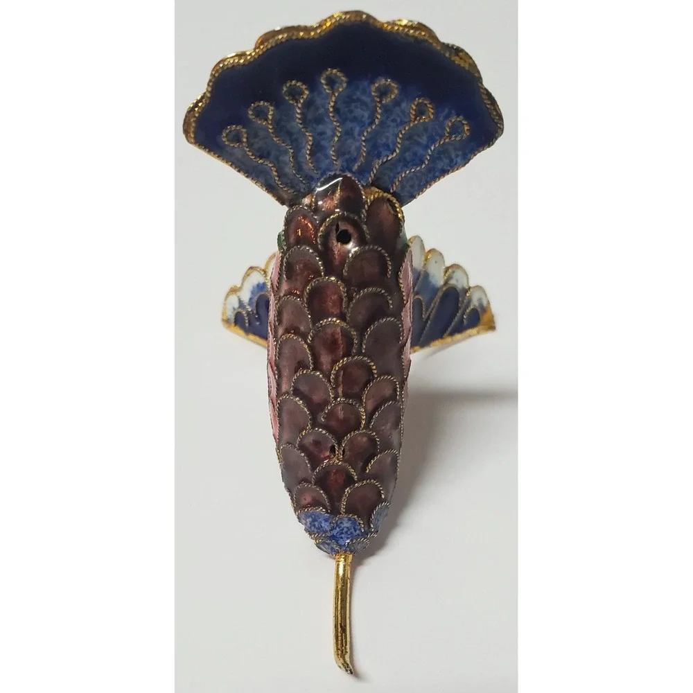 Enameled Cloisonne Christmas Ornament Hummingbird Gold Edge Feathers Multicolor - Picture 5 of 13